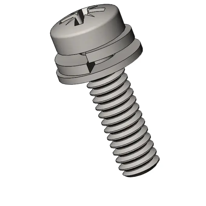 M2 x 7mm Pan Head Pozi SEMS Screws with Spring and Flat Washer SUS304 Stainless Steel Inox