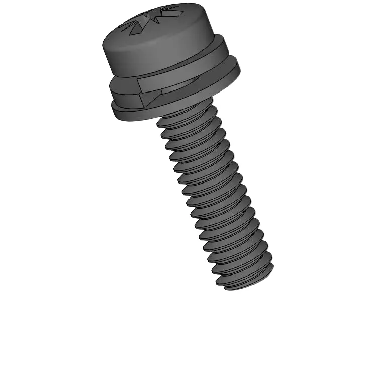 M2 x 8mm Pan Head Pozi SEMS Screws with Spring and Flat Washer Steel Black