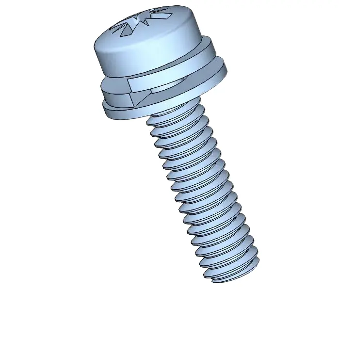 M2 x 8mm Pan Head Pozi SEMS Screws with Spring and Flat Washer Steel Blue Zinc Plated