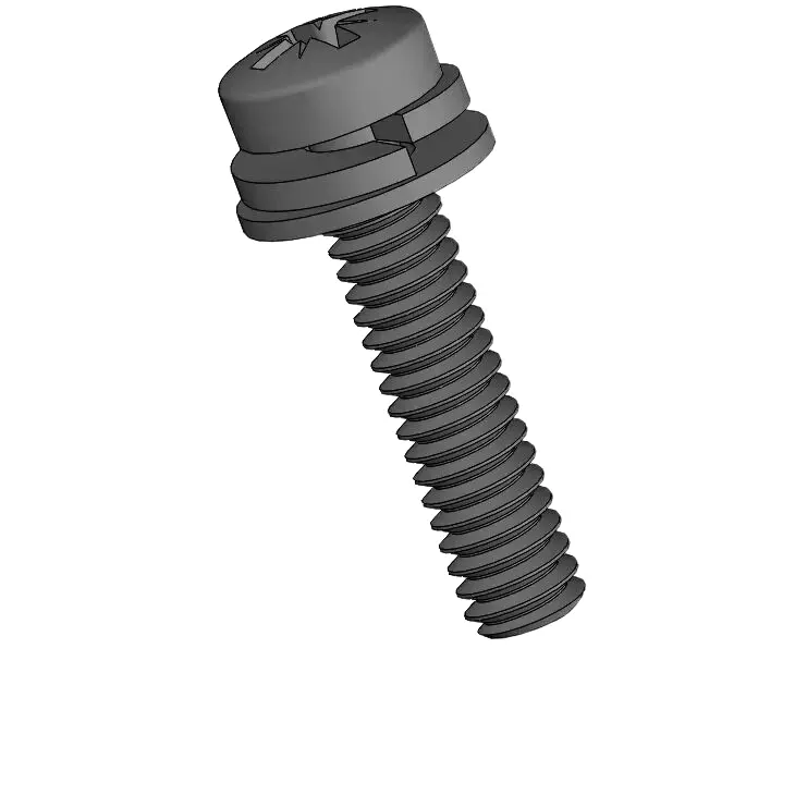 M2 x 9mm Pan Head Pozi SEMS Screws with Spring and Flat Washer Steel Black