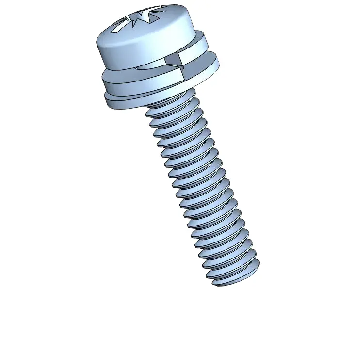 M2 x 9mm Pan Head Pozi SEMS Screws with Spring and Flat Washer Steel Blue Zinc Plated