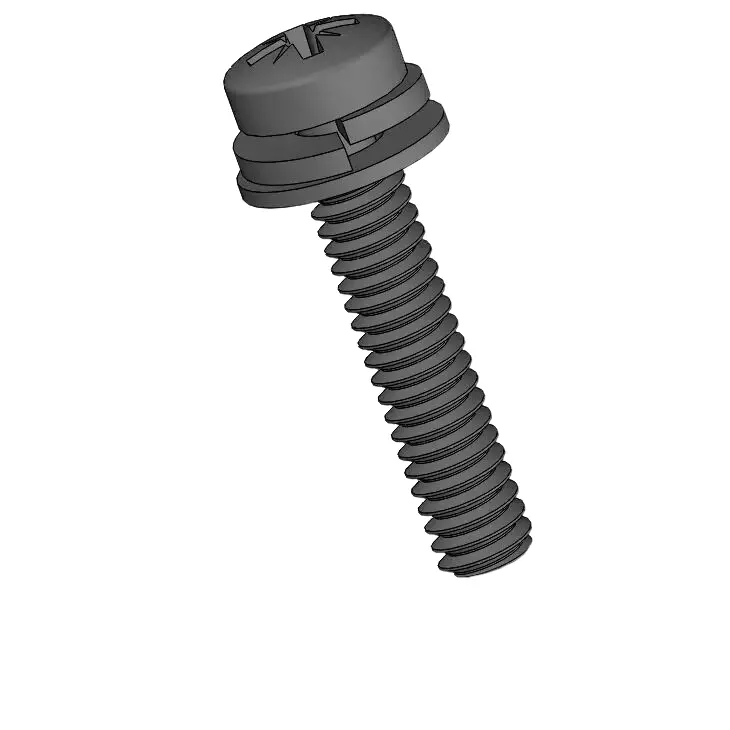 M2 x 10mm Pan Head Pozi SEMS Screws with Spring and Flat Washer Steel Black