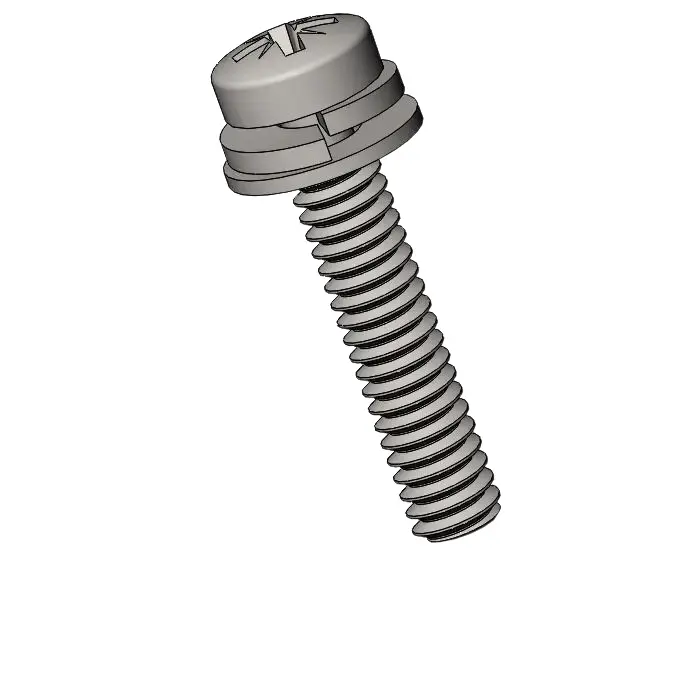 M2 x 10mm Pan Head Pozi SEMS Screws with Spring and Flat Washer SUS304 Stainless Steel Inox