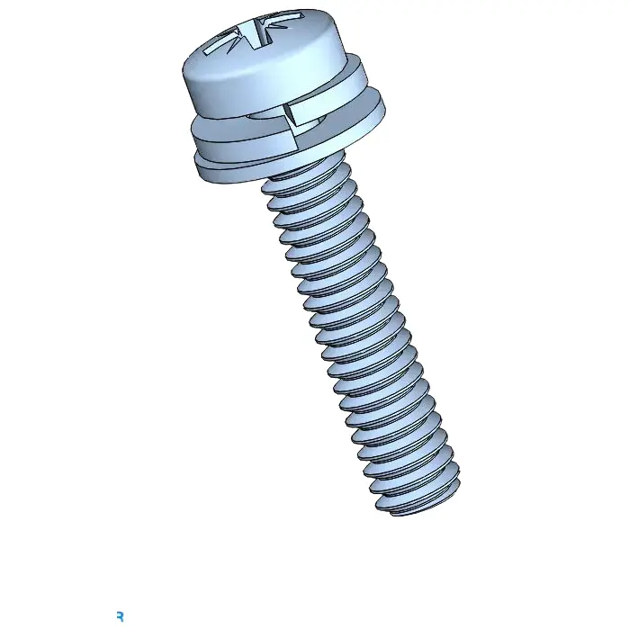 M2 x 10mm Pan Head Pozi SEMS Screws with Spring and Flat Washer Steel Blue Zinc Plated