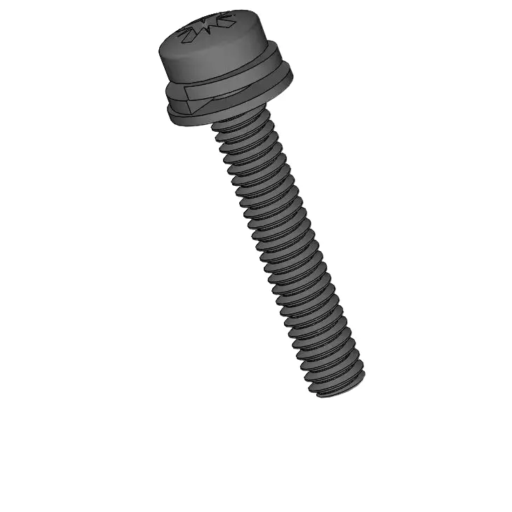 M2 x 12mm Pan Head Pozi SEMS Screws with Spring and Flat Washer Steel Black