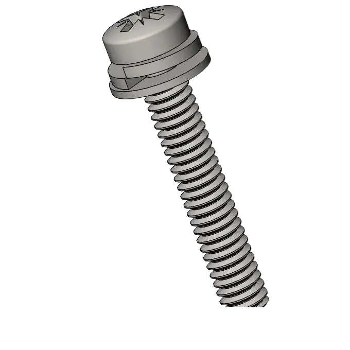 M2 x 12mm Pan Head Pozi SEMS Screws with Spring and Flat Washer SUS304 Stainless Steel Inox