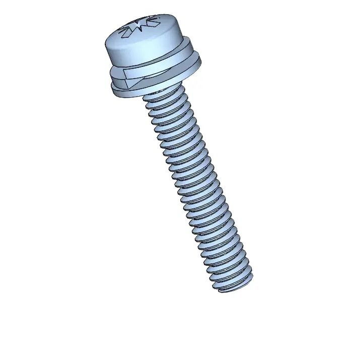 M2 x 12mm Pan Head Pozi SEMS Screws with Spring and Flat Washer Steel Blue Zinc Plated