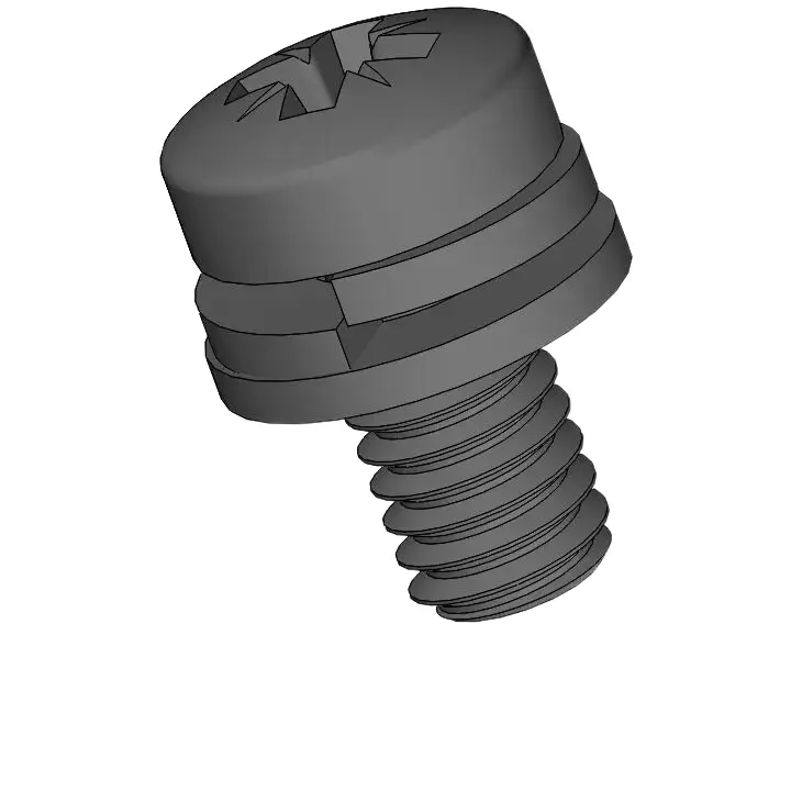 M2.5 x 5mm Pan Head Pozi SEMS Screws with Spring and Flat Washer Steel Black