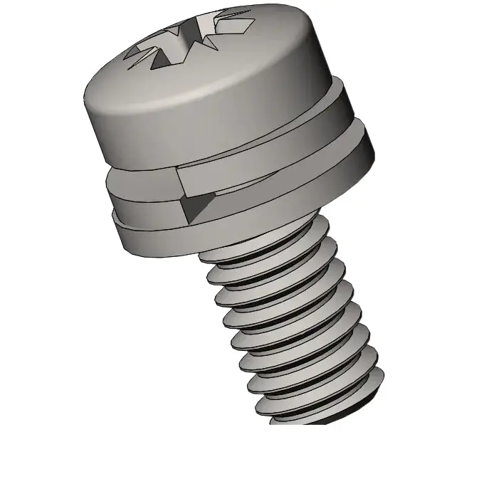 M2.5 x 6mm Pan Head Pozi SEMS Screws with Spring and Flat Washer SUS304 Stainless Steel Inox