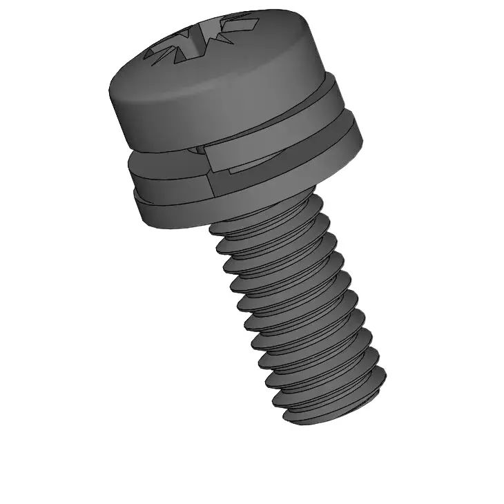 M2.5 x 7mm Pan Head Pozi SEMS Screws with Spring and Flat Washer Steel Black