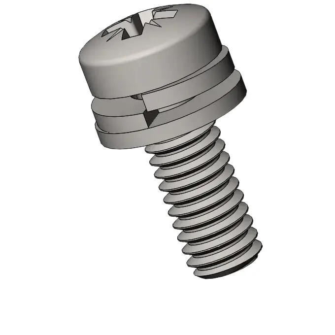M2.5 x 7mm Pan Head Pozi SEMS Screws with Spring and Flat Washer SUS304 Stainless Steel Inox