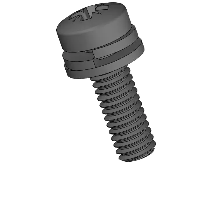 M2.5 x 8mm Pan Head Pozi SEMS Screws with Spring and Flat Washer Steel Black