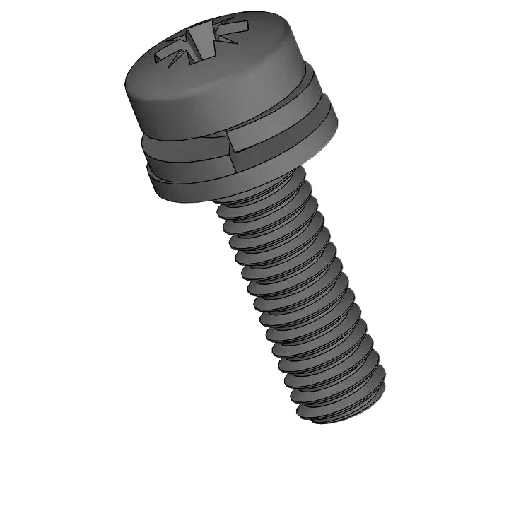 M2.5 x 9mm Pan Head Pozi SEMS Screws with Spring and Flat Washer Steel Black