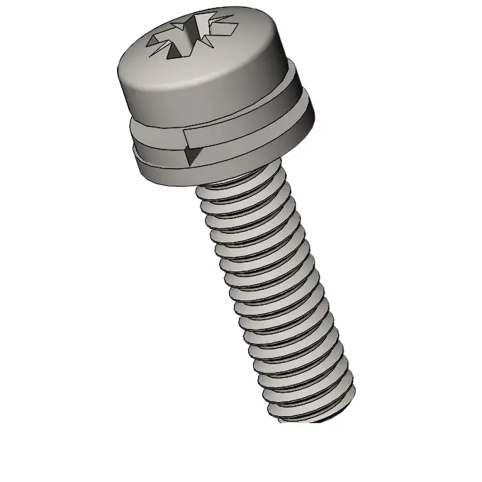 M2.5 x 10mm Pan Head Pozi SEMS Screws with Spring and Flat Washer SUS304 Stainless Steel Inox