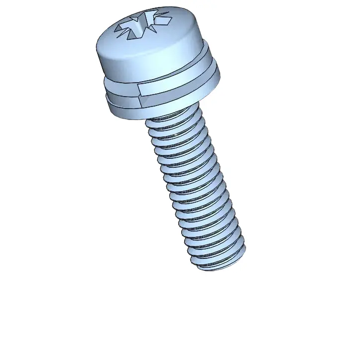 M2.5 x 10mm Pan Head Pozi SEMS Screws with Spring and Flat Washer Steel Blue Zinc Plated