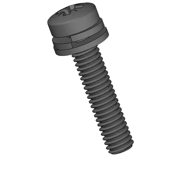 M2.5 x 12mm Pan Head Pozi SEMS Screws with Spring and Flat Washer Steel Black