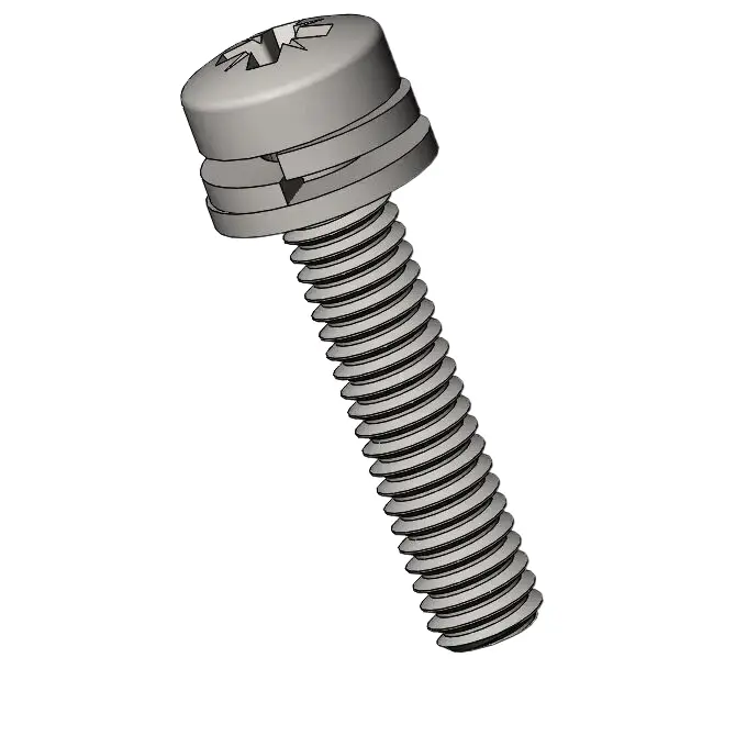 M2.5 x 12mm Pan Head Pozi SEMS Screws with Spring and Flat Washer SUS304 Stainless Steel Inox