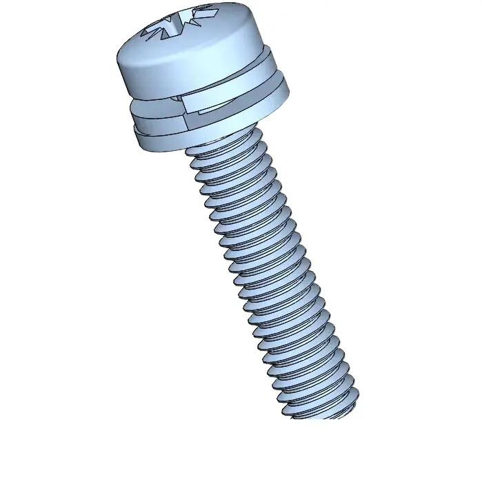 M2.5 x 12mm Pan Head Pozi SEMS Screws with Spring and Flat Washer Steel Blue Zinc Plated