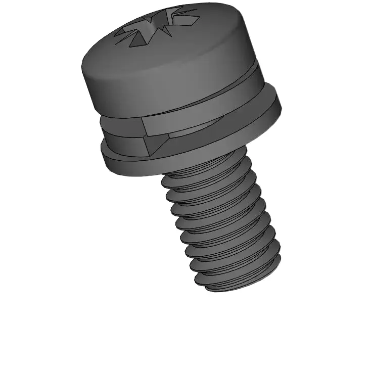 M3 x 7mm Pan Head Pozi SEMS Screws with Spring and Flat Washer Steel Black