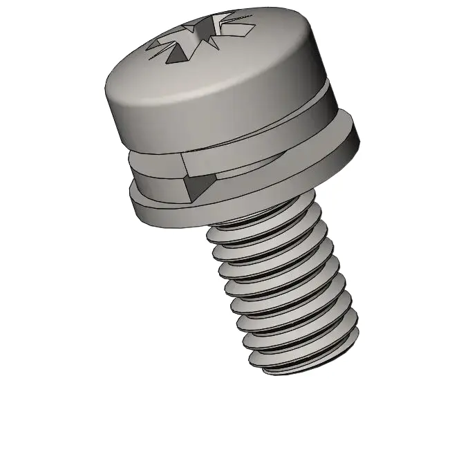 M3 x 7mm Pan Head Pozi SEMS Screws with Spring and Flat Washer SUS304 Stainless Steel Inox