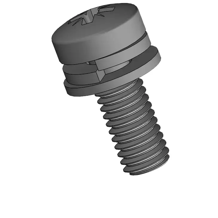 M3 x 8mm Pan Head Pozi SEMS Screws with Spring and Flat Washer Steel Black