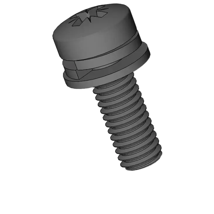 M3 x 9mm Pan Head Pozi SEMS Screws with Spring and Flat Washer Steel Black