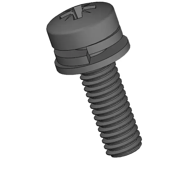 M3 x 10mm Pan Head Pozi SEMS Screws with Spring and Flat Washer Steel Black