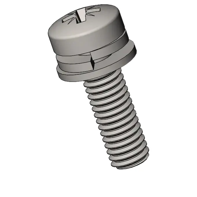 M3 x 10mm Pan Head Pozi SEMS Screws with Spring and Flat Washer SUS304 Stainless Steel Inox
