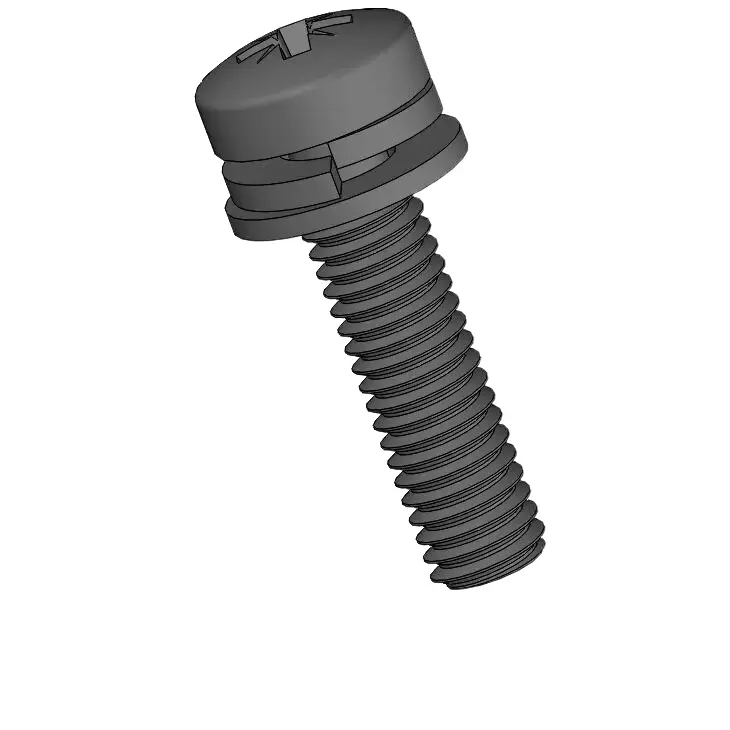 M3 x 12mm Pan Head Pozi SEMS Screws with Spring and Flat Washer Steel Black