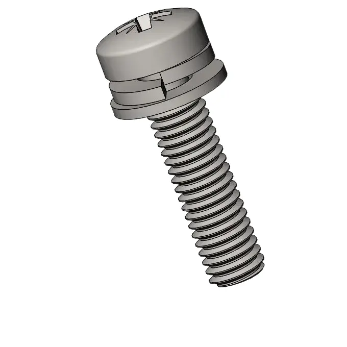 M3 x 12mm Pan Head Pozi SEMS Screws with Spring and Flat Washer SUS304 Stainless Steel Inox