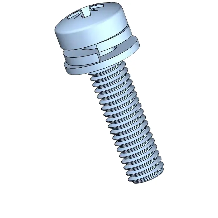 M3 x 12mm Pan Head Pozi SEMS Screws with Spring and Flat Washer Steel Blue Zinc Plated