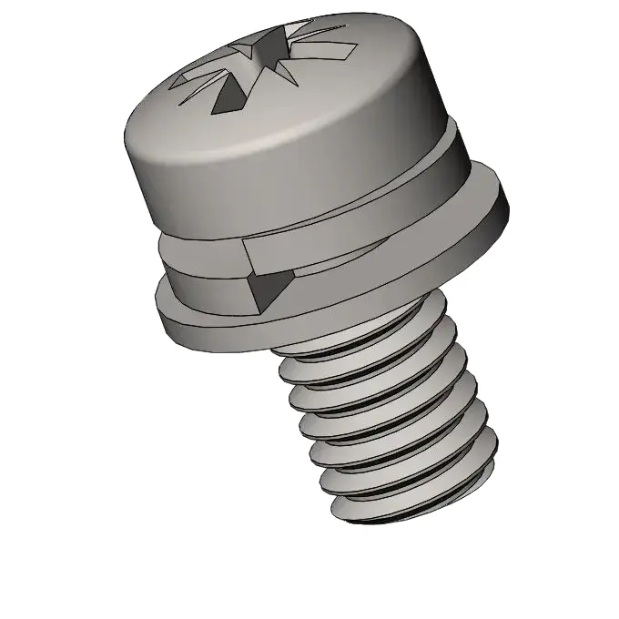 M3.5 x 7mm Pan Head Pozi SEMS Screws with Spring and Flat Washer SUS304 Stainless Steel Inox