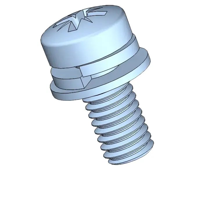 M3.5 x 8mm Pan Head Pozi SEMS Screws with Spring and Flat Washer Steel Blue Zinc Plated