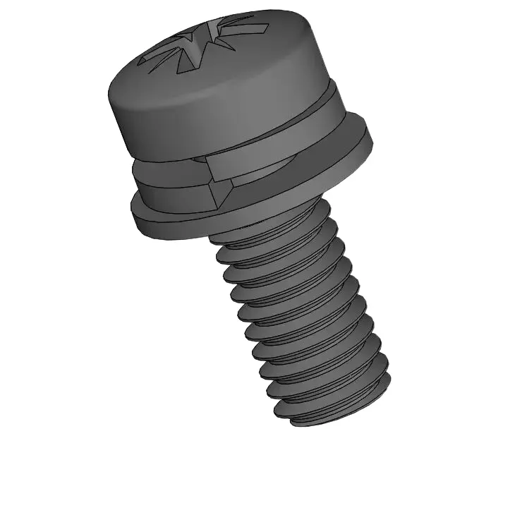 M3.5 x 9mm Pan Head Pozi SEMS Screws with Spring and Flat Washer Steel Black