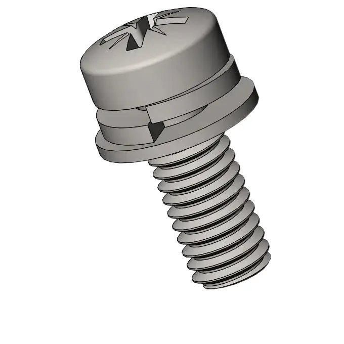 M3.5 x 9mm Pan Head Pozi SEMS Screws with Spring and Flat Washer SUS304 Stainless Steel Inox