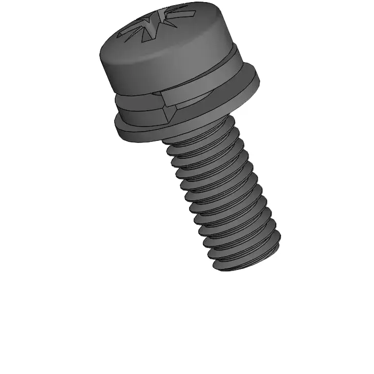 M3.5 x 10mm Pan Head Pozi SEMS Screws with Spring and Flat Washer Steel Black