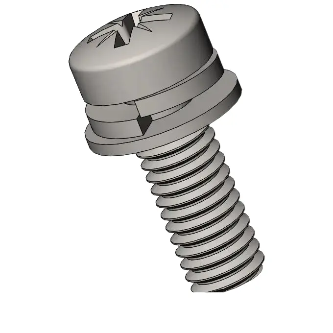 M3.5 x 10mm Pan Head Pozi SEMS Screws with Spring and Flat Washer SUS304 Stainless Steel Inox