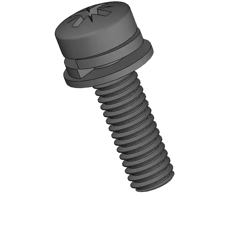 M3.5 x 12mm Pan Head Pozi SEMS Screws with Spring and Flat Washer Steel Black