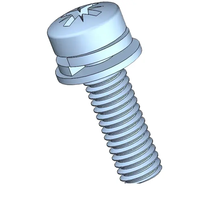M3.5 x 12mm Pan Head Pozi SEMS Screws with Spring and Flat Washer Steel Blue Zinc Plated
