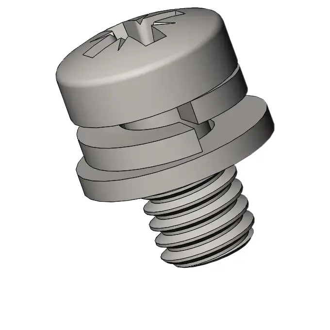 M4 x 7mm Pan Head Pozi SEMS Screws with Spring and Flat Washer SUS304 Stainless Steel Inox