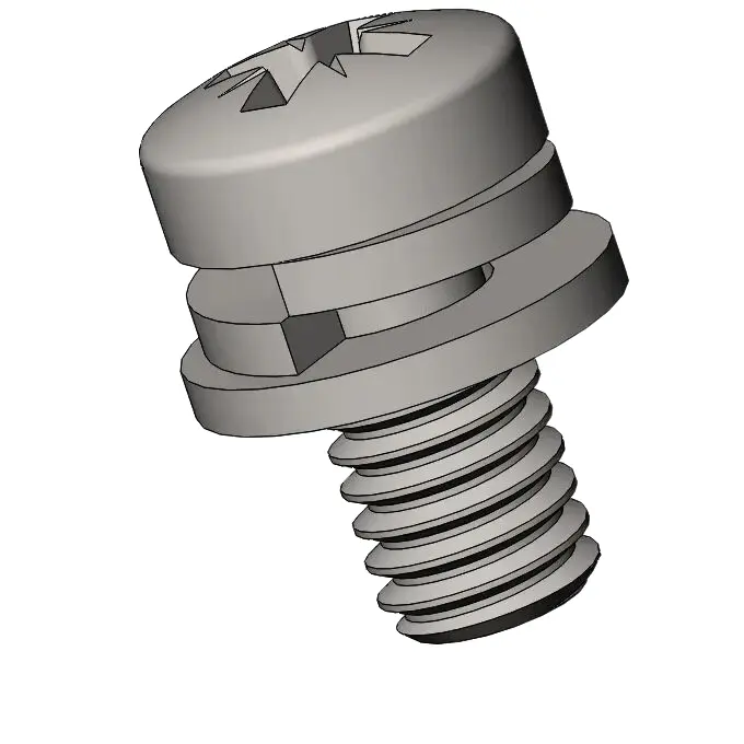 M4 x 8mm Pan Head Pozi SEMS Screws with Spring and Flat Washer SUS304 Stainless Steel Inox