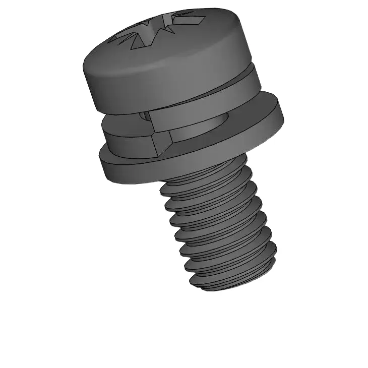 M4 x 9mm Pan Head Pozi SEMS Screws with Spring and Flat Washer Steel Black