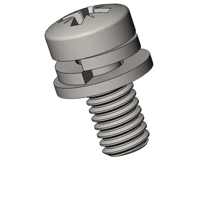 M4 x 9mm Pan Head Pozi SEMS Screws with Spring and Flat Washer SUS304 Stainless Steel Inox