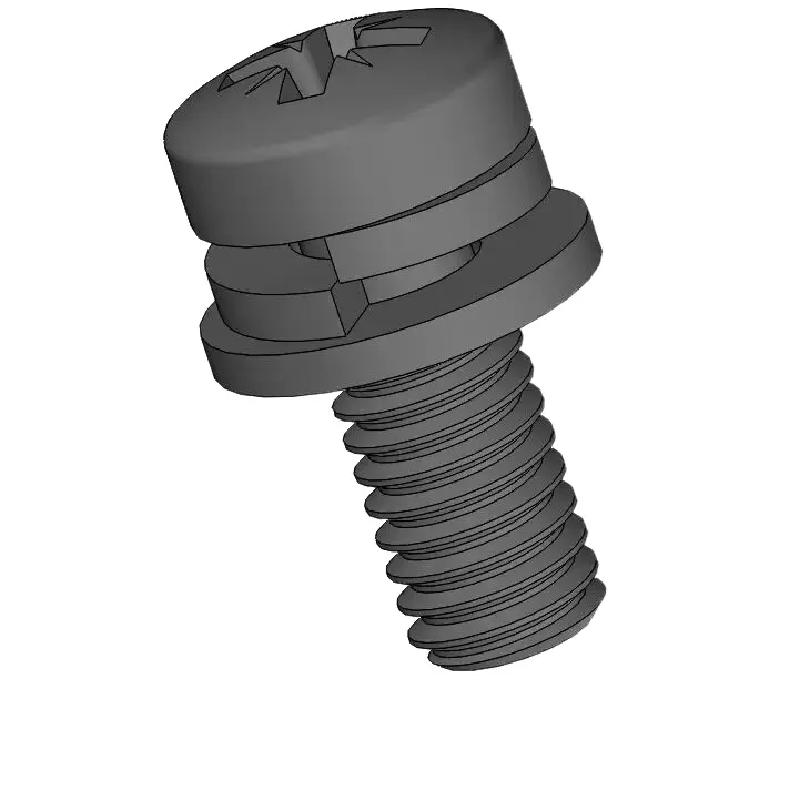M4 x 10mm Pan Head Pozi SEMS Screws with Spring and Flat Washer Steel Black
