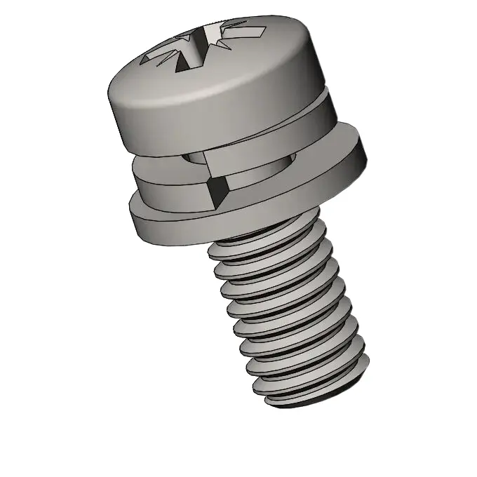 M4 x 10mm Pan Head Pozi SEMS Screws with Spring and Flat Washer SUS304 Stainless Steel Inox