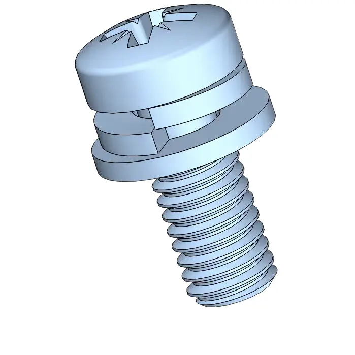 M4 x 10mm Pan Head Pozi SEMS Screws with Spring and Flat Washer Steel Blue Zinc Plated