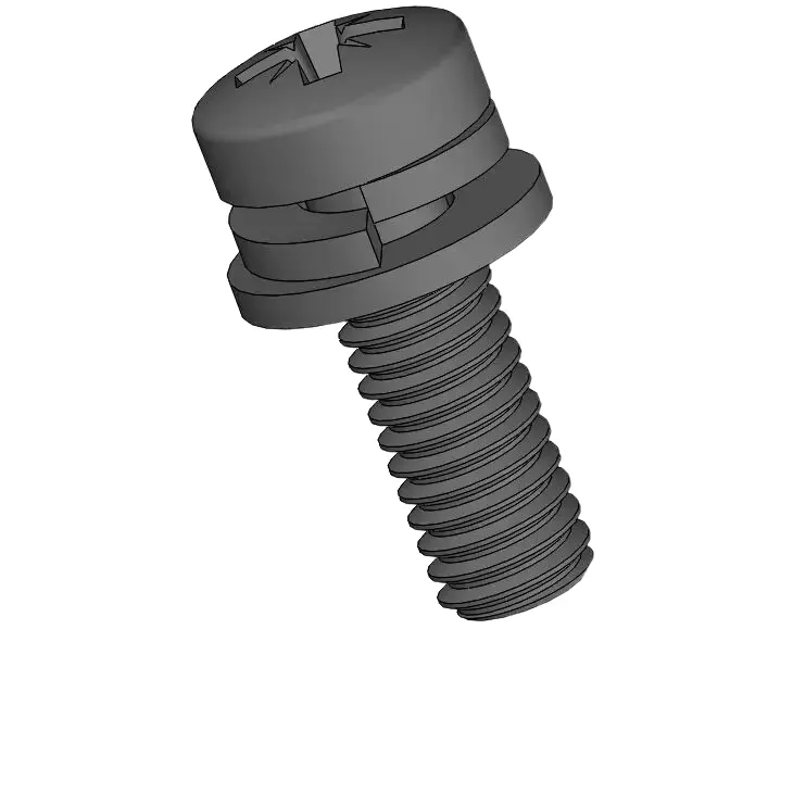 M4 x 12mm Pan Head Pozi SEMS Screws with Spring and Flat Washer Steel Black