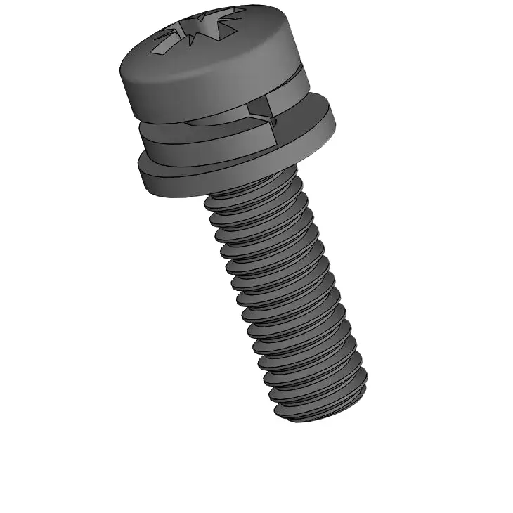 M4 x 14mm Pan Head Pozi SEMS Screws with Spring and Flat Washer Steel Black