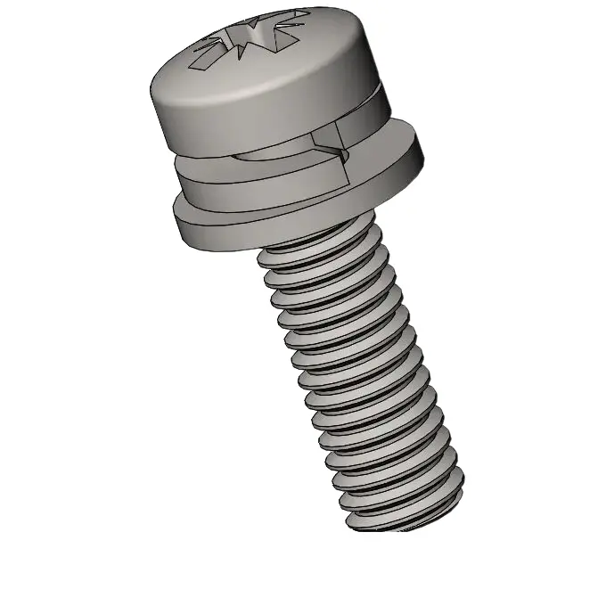 M4 x 14mm Pan Head Pozi SEMS Screws with Spring and Flat Washer SUS304 Stainless Steel Inox