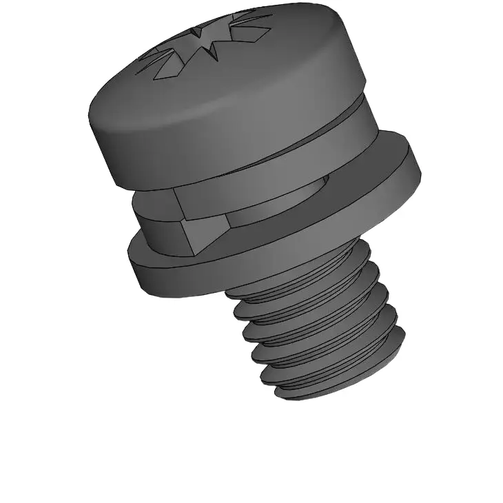 M5 x 9mm Pan Head Pozi SEMS Screws with Spring and Flat Washer Steel Black